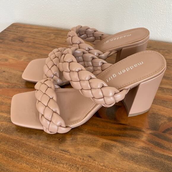 Madden Girl Tan Braided Chunky Heel Sandals - Size 8.5 - Picture 3 of 11